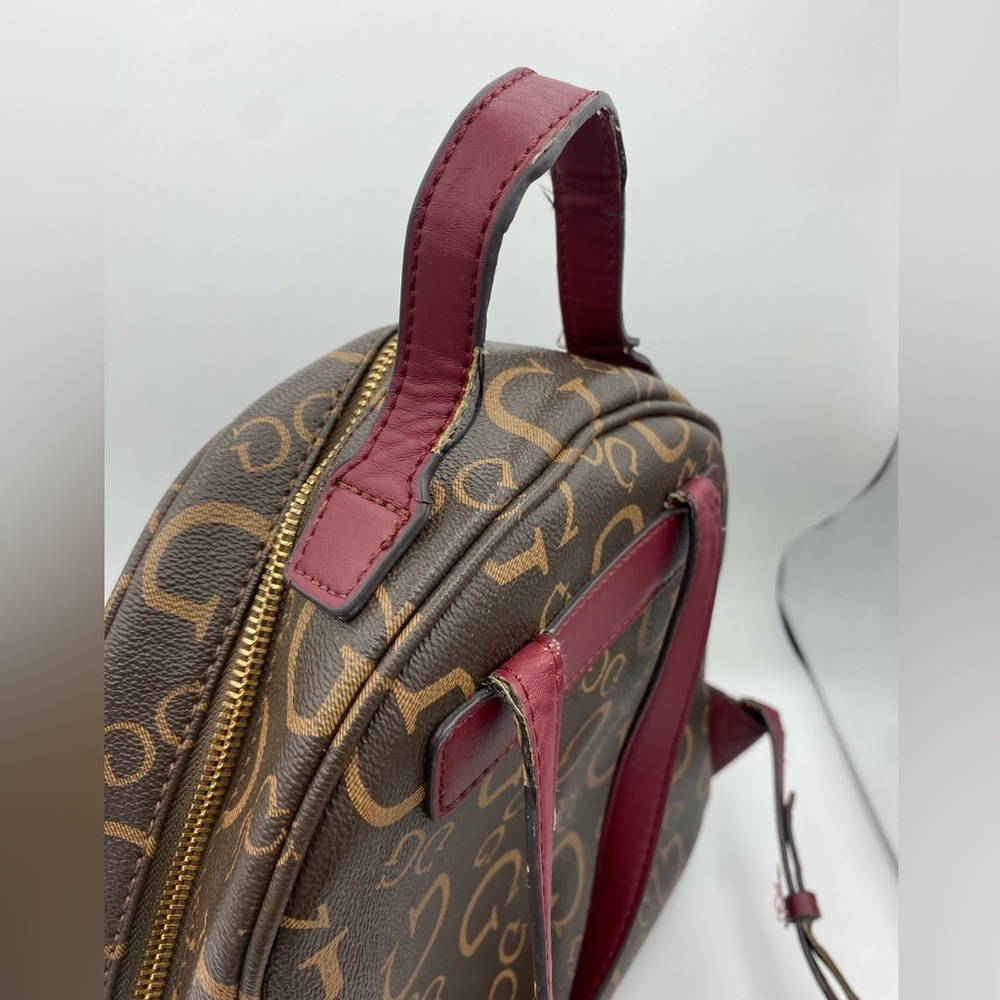 Guess Vintage Maroon Strap Brown Logo Backpack - Picture 10 of 14